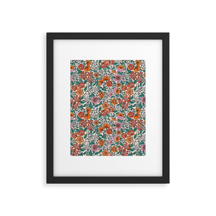 Posey - pink, orange, and teal Framed Art Print Gallery Image 1