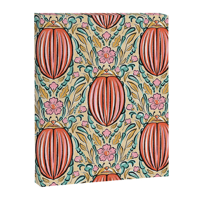 Retro Floral Beetle - pink red gold and teal Canvas Print Gallery Image 1