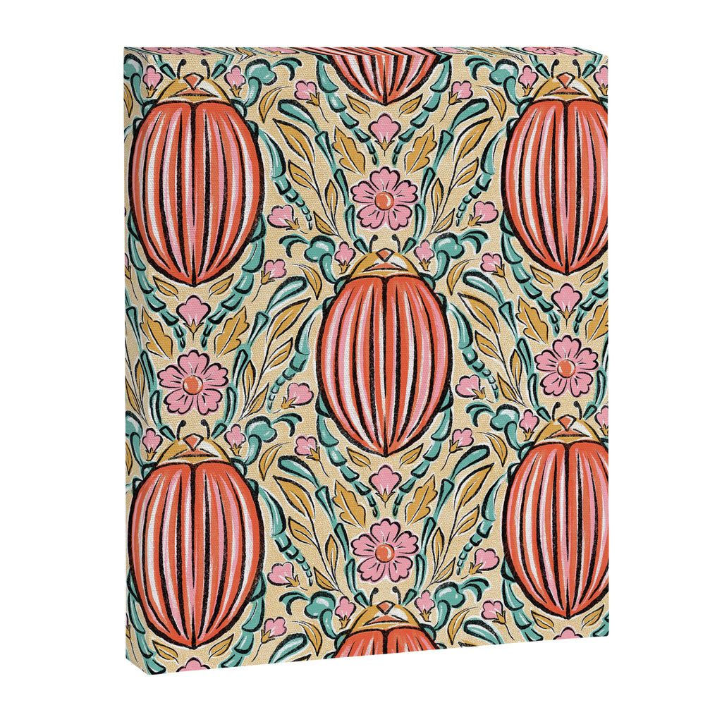 Retro Floral Beetle - pink red gold and teal Canvas Print Gallery Image 8