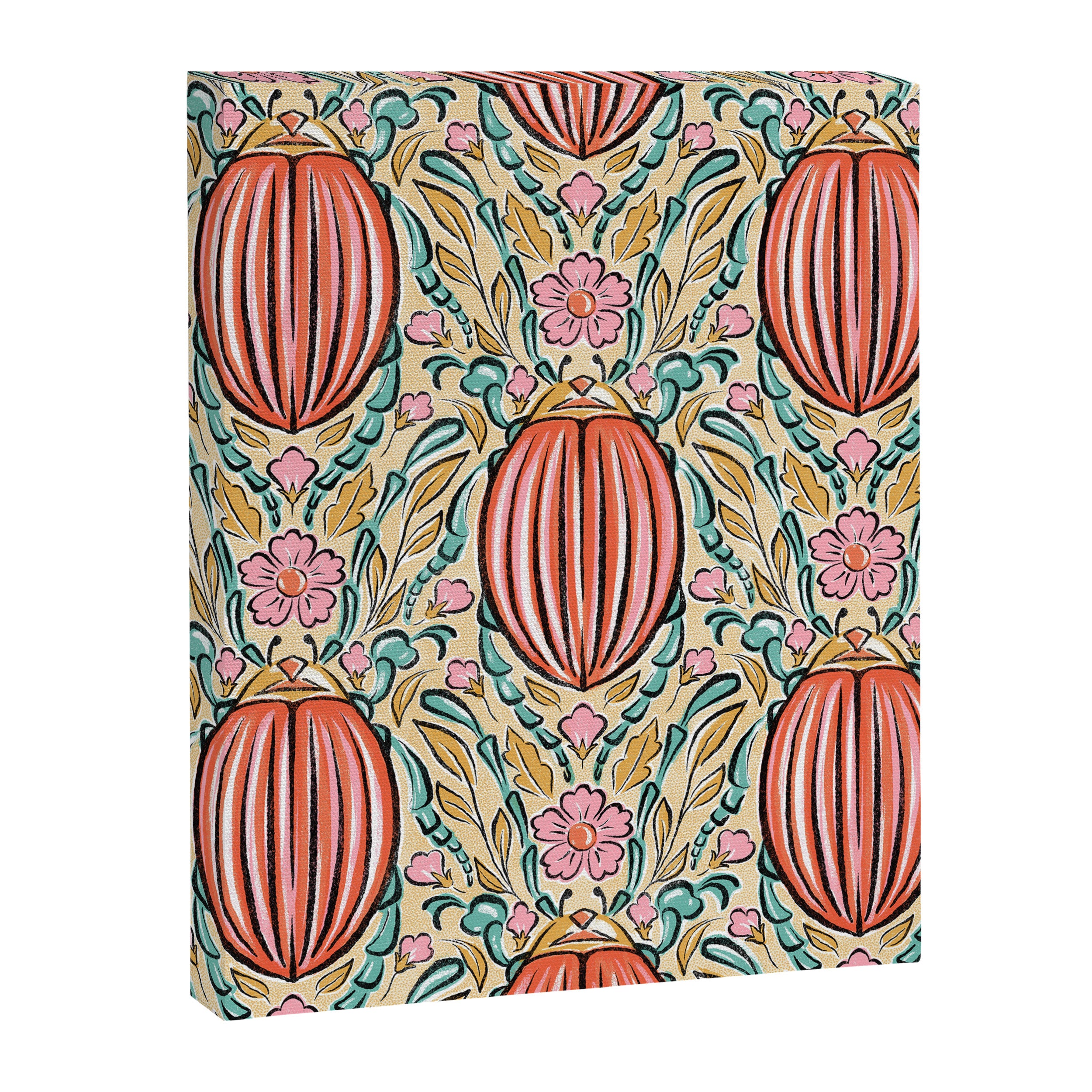 Retro Floral Beetle - pink red gold and teal Canvas Print Gallery Image 8