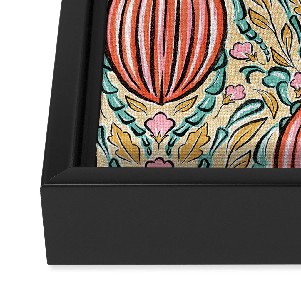 Retro Floral Beetle - pink red gold and teal Framed Canvas Print Gallery Image 3