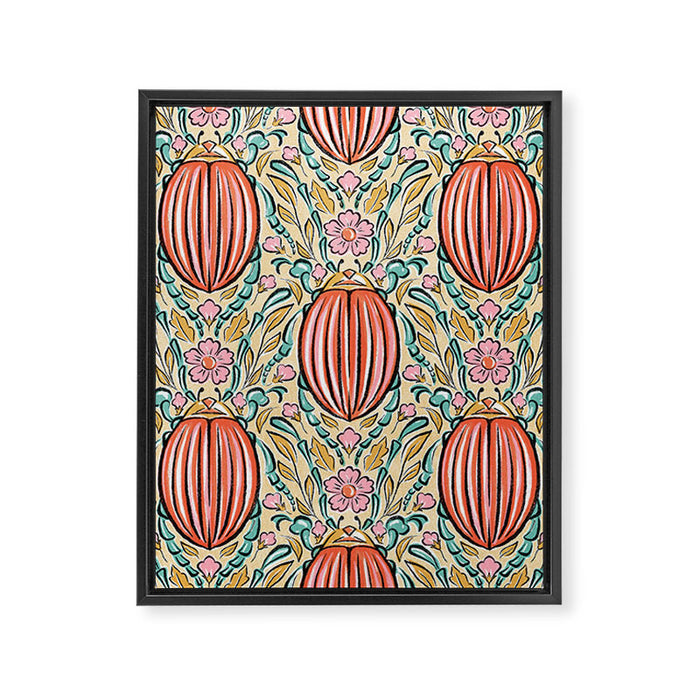 Retro Floral Beetle - pink red gold and teal Framed Canvas Print Gallery Image 1