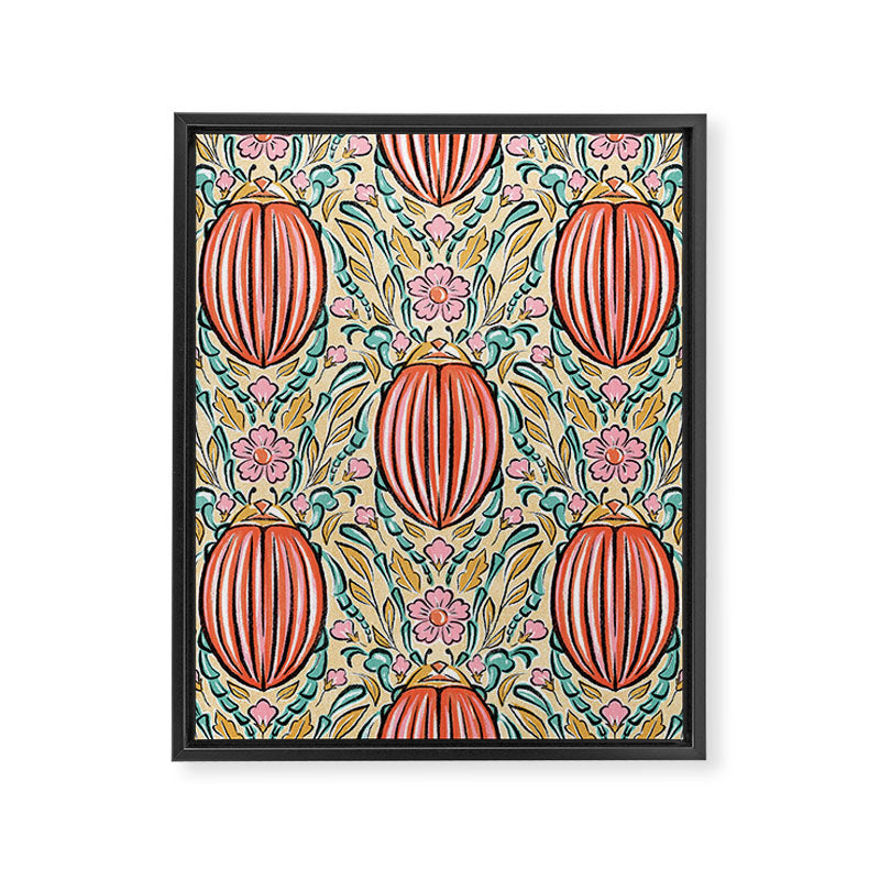 Retro Floral Beetle - pink red gold and teal Framed Canvas Print Gallery Image 8