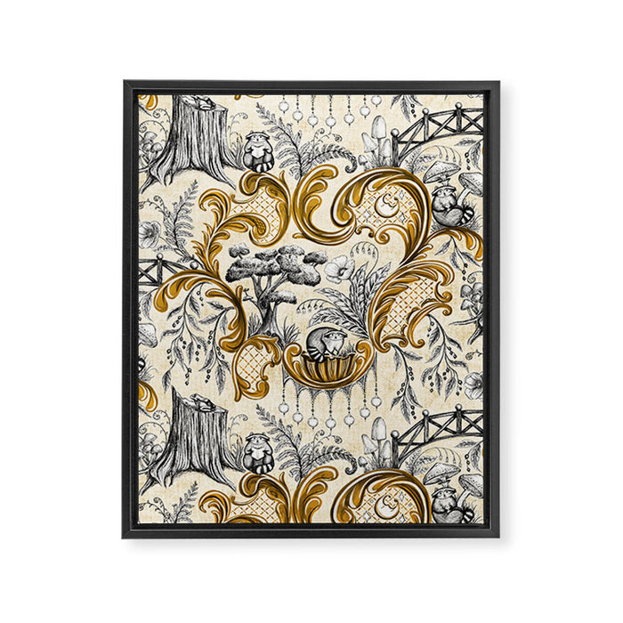 Rococo Raccoons - gold Framed Canvas Print Gallery Image 1