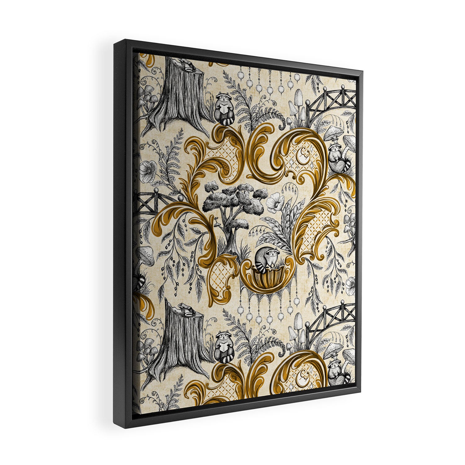 Rococo Raccoons - gold Framed Canvas Print Gallery Image 2