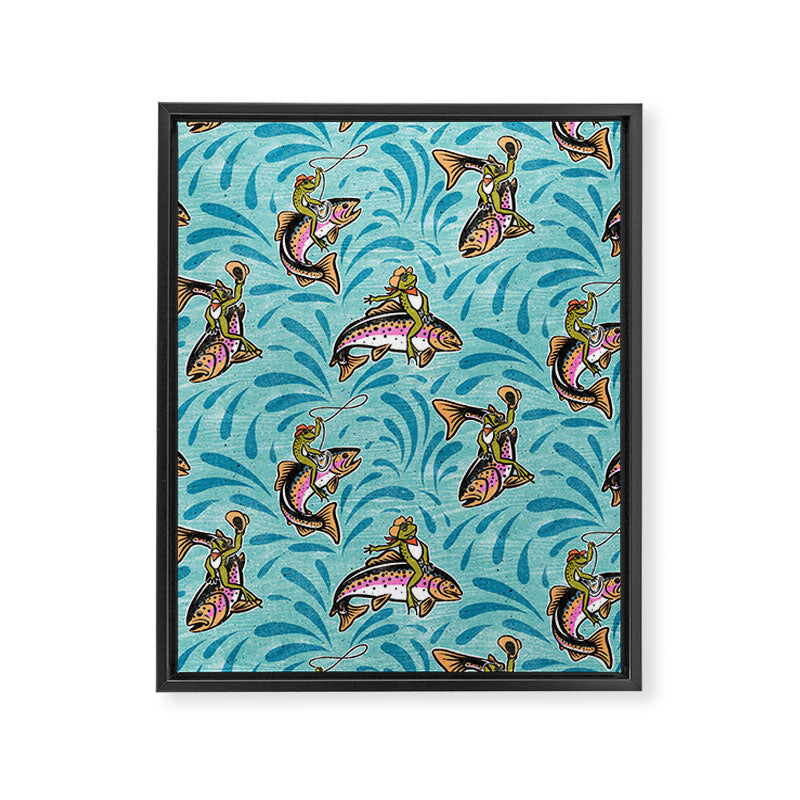 Rodeo Frogs - Aqua Framed Canvas Print Gallery Image 8
