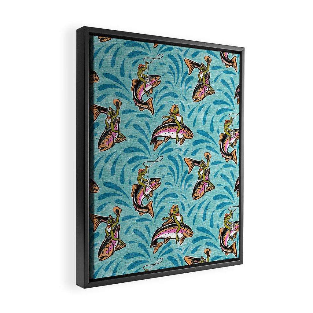 Rodeo Frogs - Aqua Framed Canvas Print Gallery Image 2