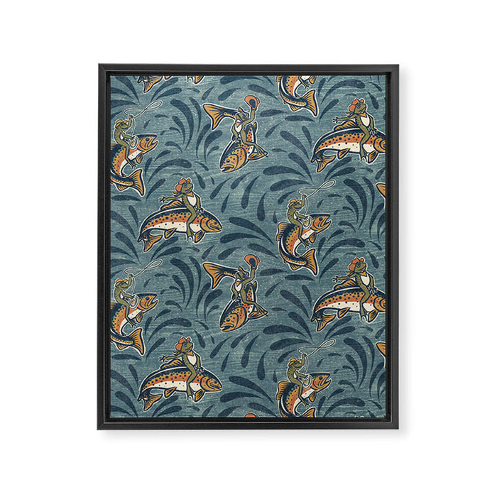 Rodeo Frogs - Blue Framed Canvas Print Gallery Image 1