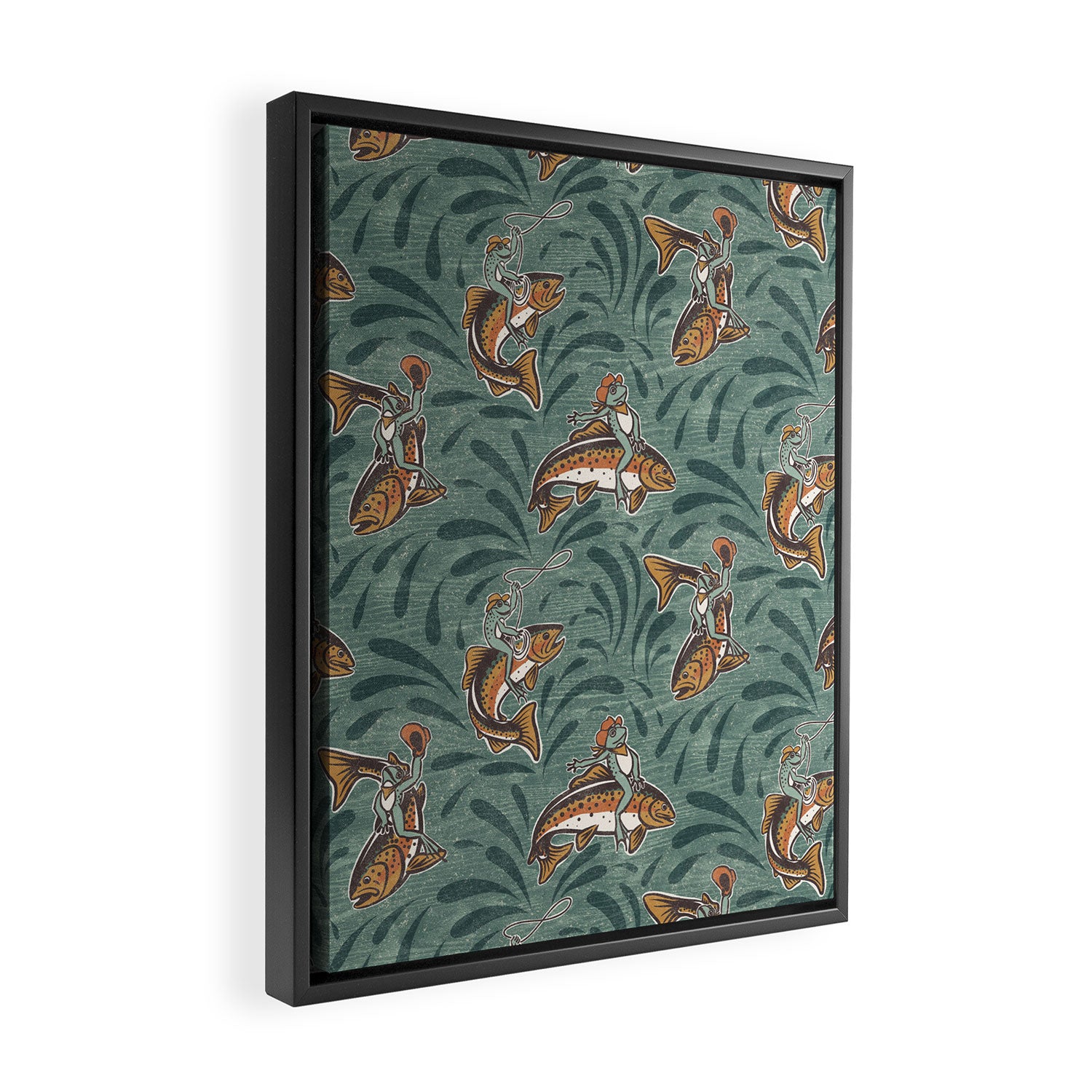 Rodeo Frogs - Green Framed Canvas Print Gallery Image 2