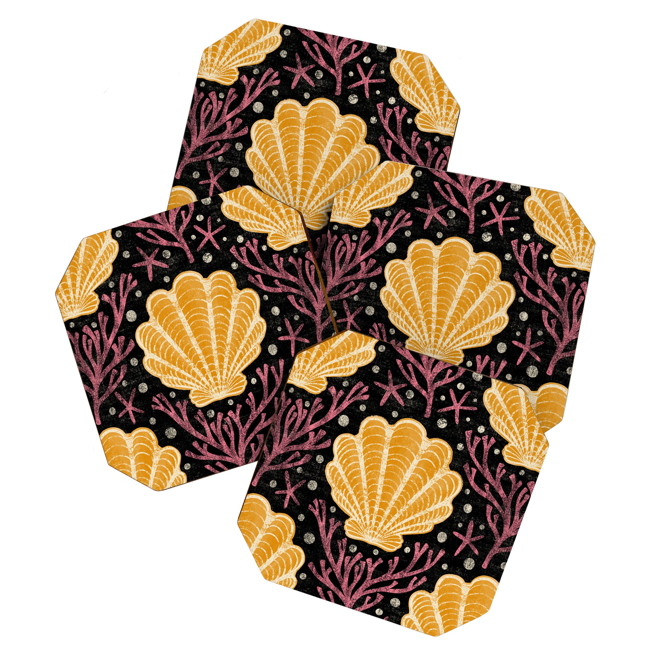 Seashell - marigold and black Coaster Gallery Image 1