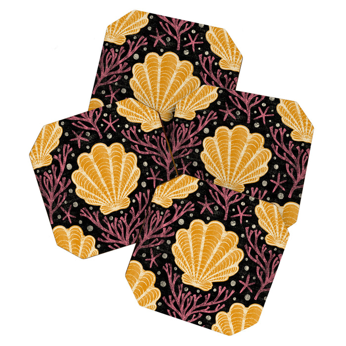Seashell - marigold and black Coaster Gallery Image 1
