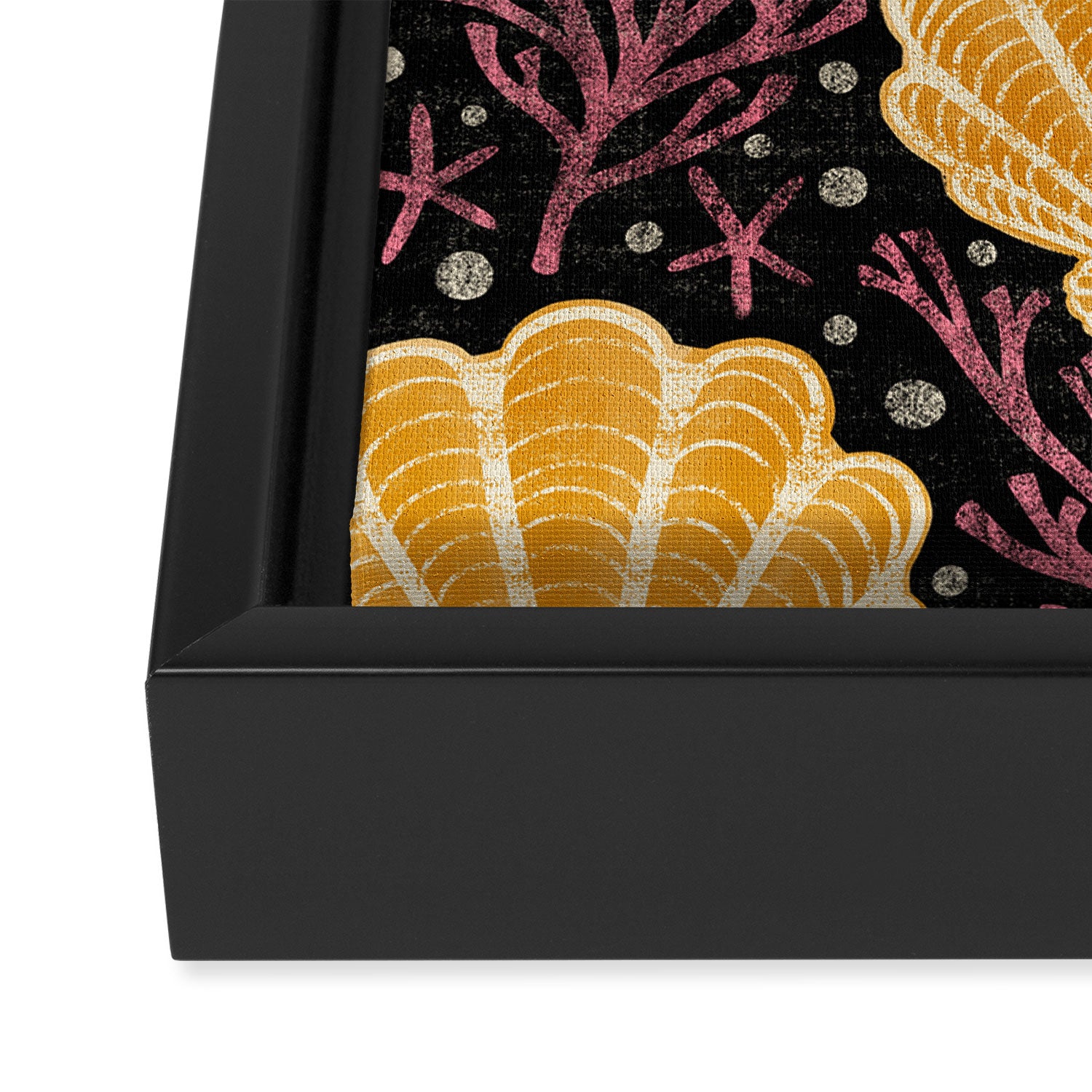 Seashell - marigold and black Framed Canvas Print Gallery Image 3