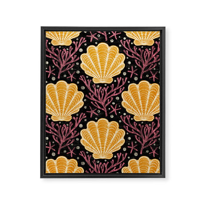 Seashell - marigold and black Framed Canvas Print Gallery Image 1