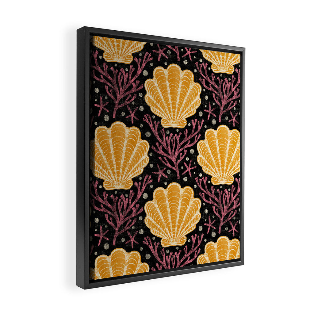 Seashell - marigold and black Framed Canvas Print Gallery Image 2