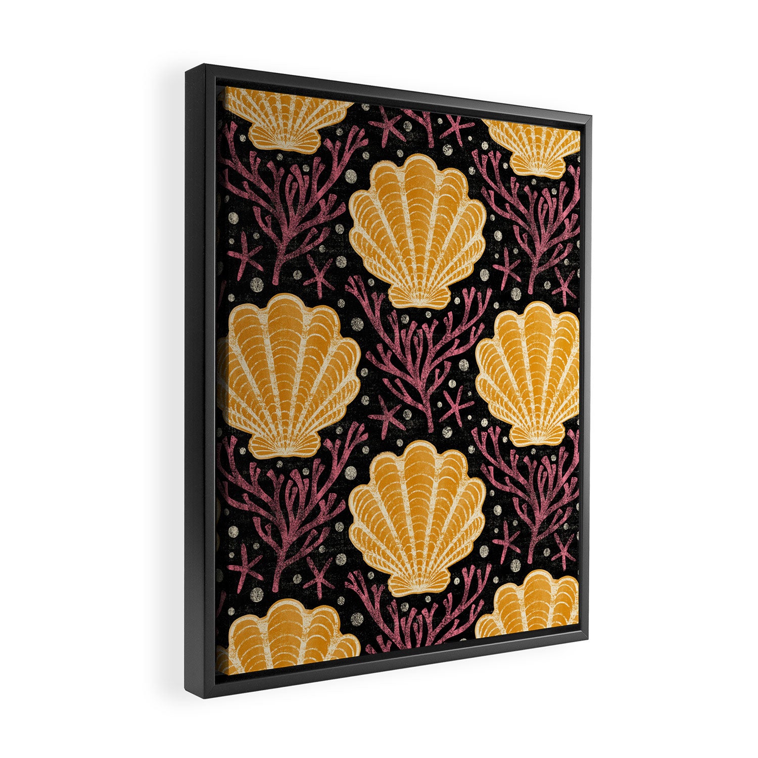 Seashell - marigold and black Framed Canvas Print Gallery Image 2