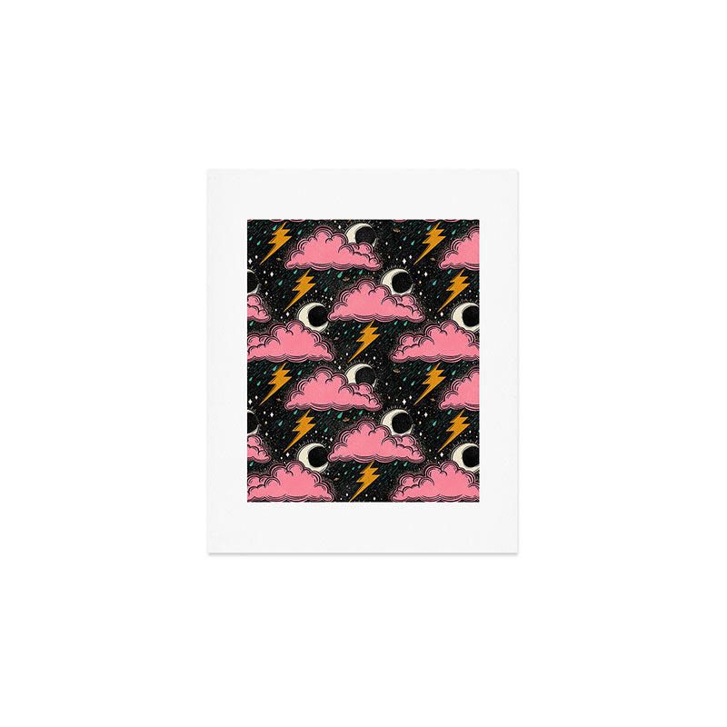Stormy Night - black & pink Art Print Gallery Image 1