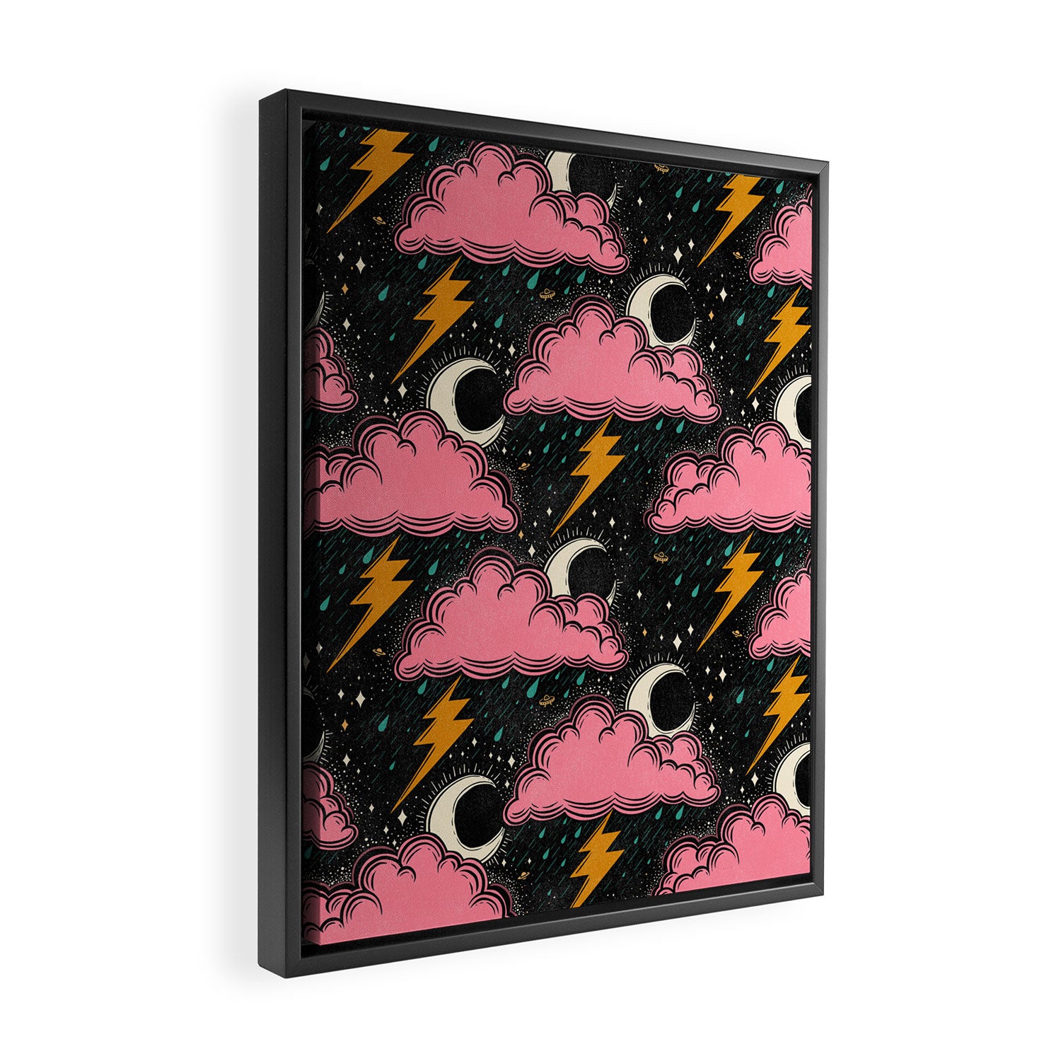 Stormy Night - black & pink Framed Canvas Print Gallery Image 2