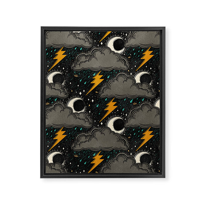 Stormy Night - Gray  Framed Canvas Print Gallery Image 1