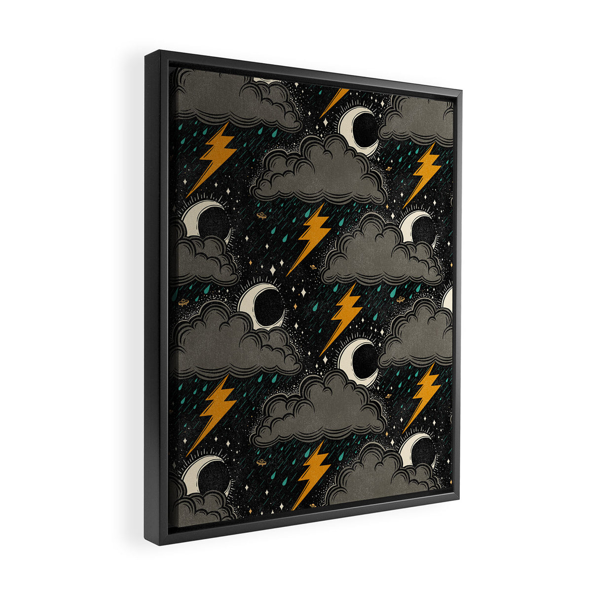 Stormy Night - Gray  Framed Canvas Print Gallery Image 2