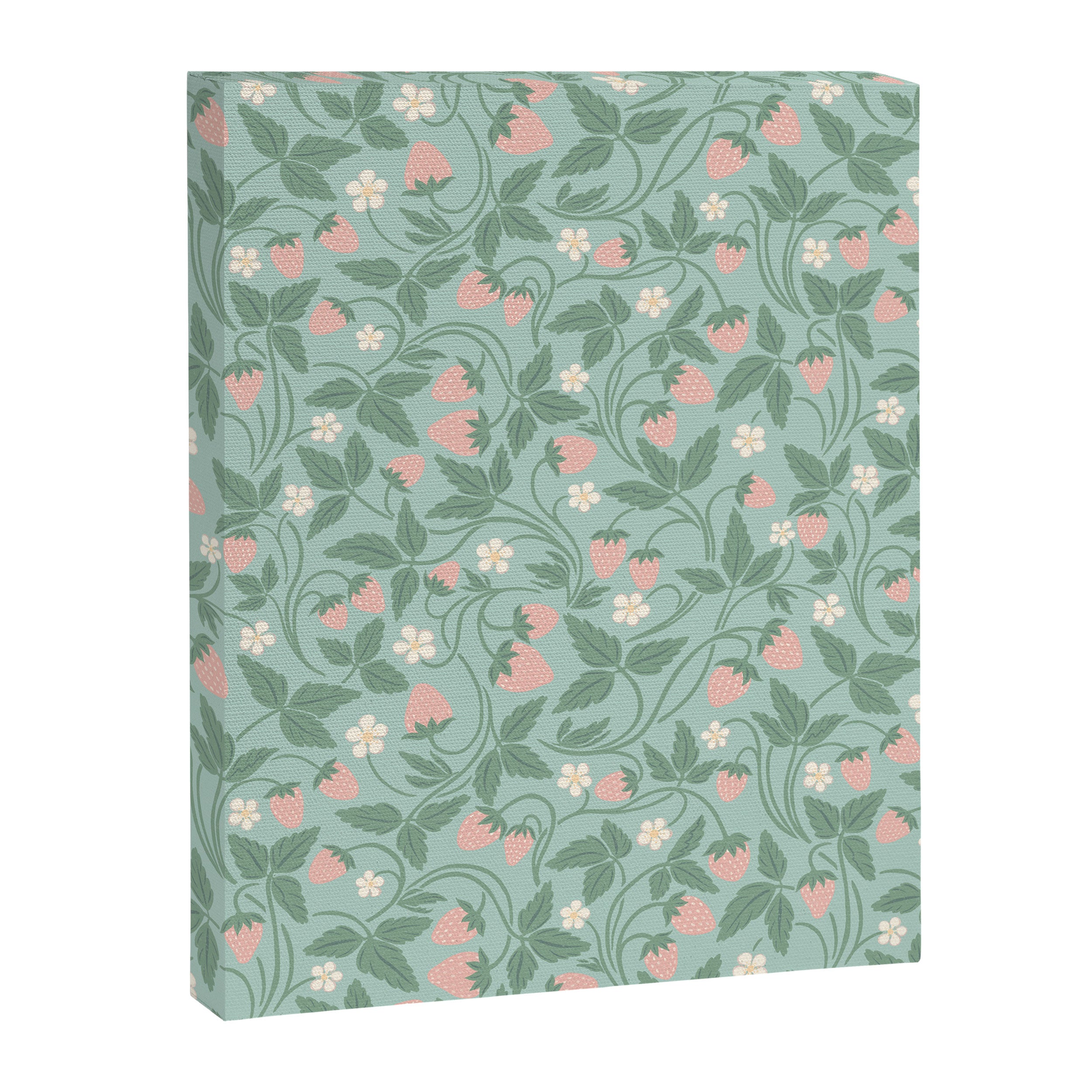 Strawberries - dusty pink and green on sky blue Canvas Print Gallery Image 8