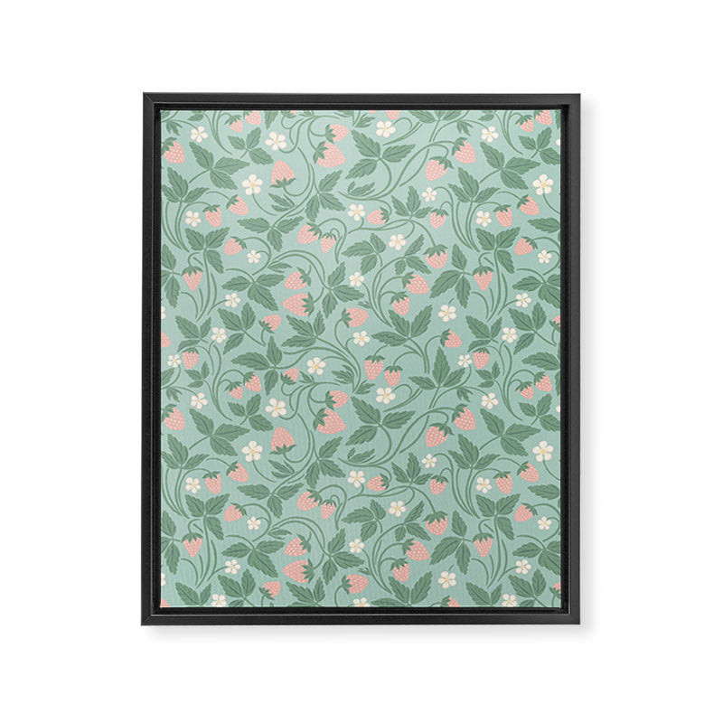 Strawberries - dusty pink and green on sky blue Framed Canvas Print Gallery Image 8