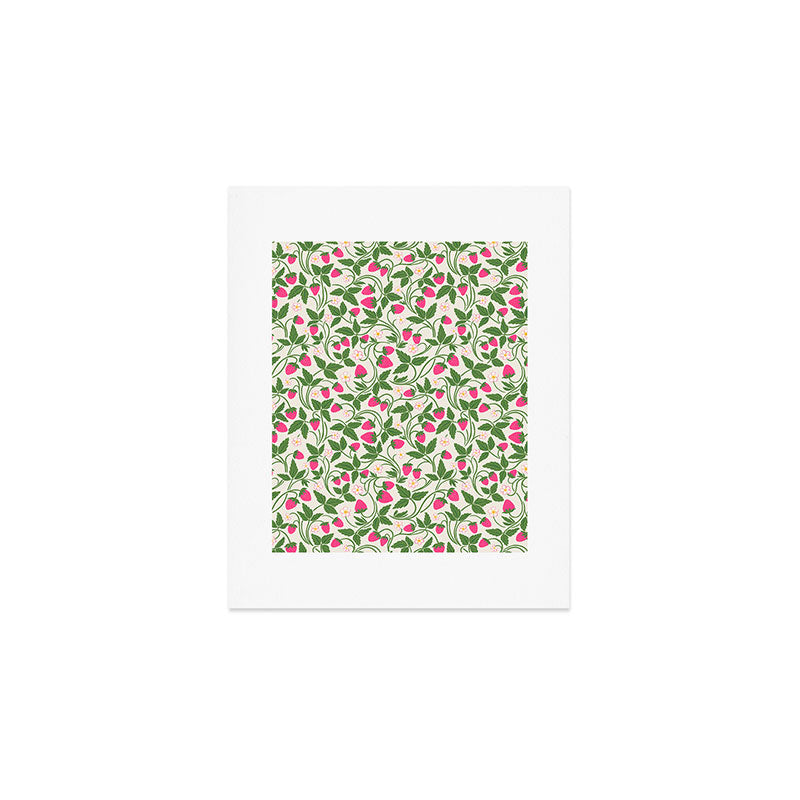 Strawberries - pink and green on alabaster Art Print Gallery Image 1