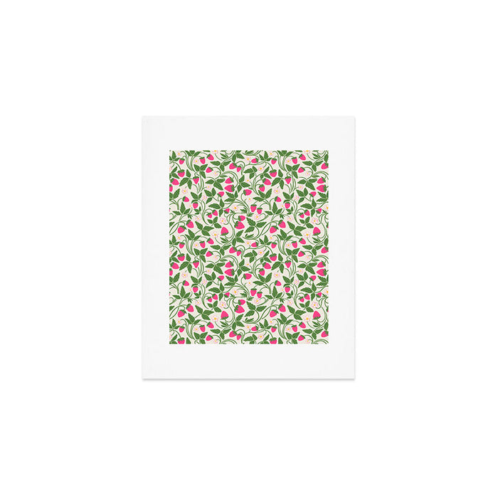 Strawberries - pink and green on alabaster Art Print Gallery Image 1