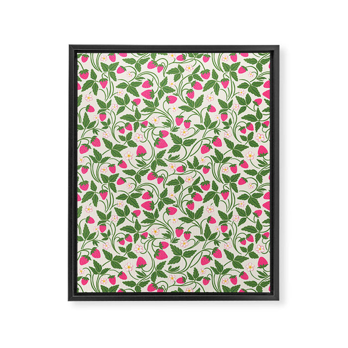 Strawberries - pink and green on alabaster Framed Canvas Print Gallery Image 1