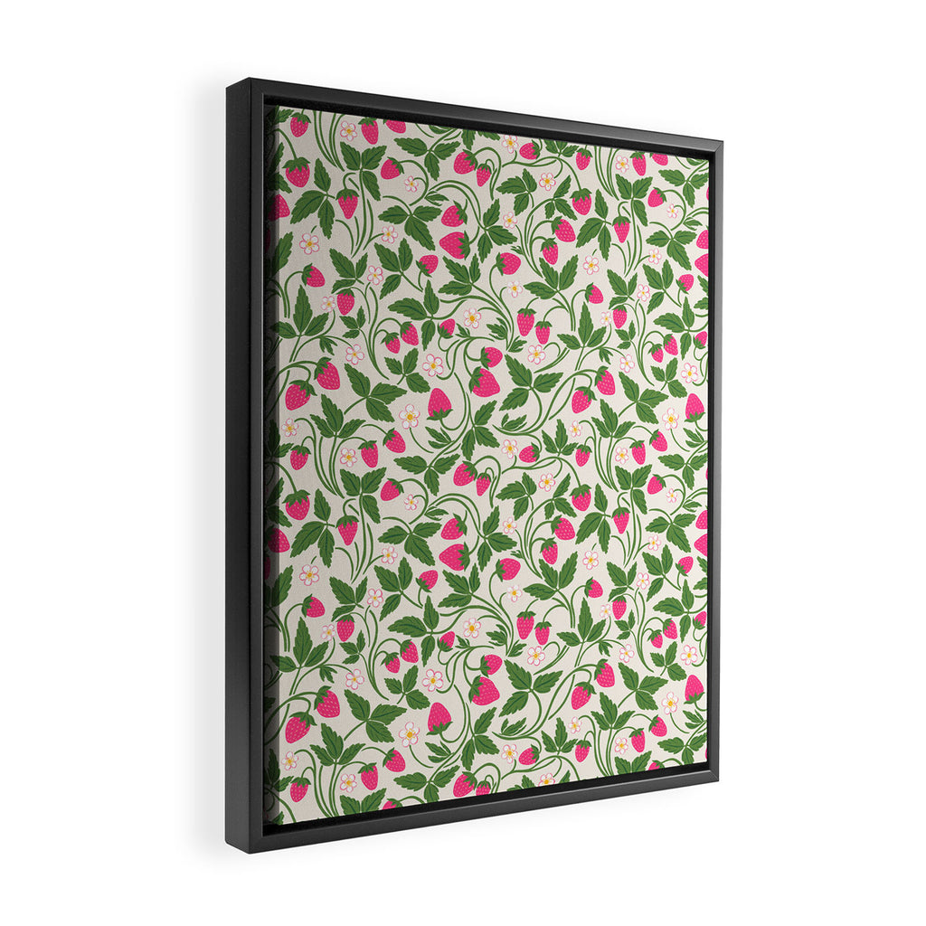 Strawberries - pink and green on alabaster Framed Canvas Print Gallery Image 2
