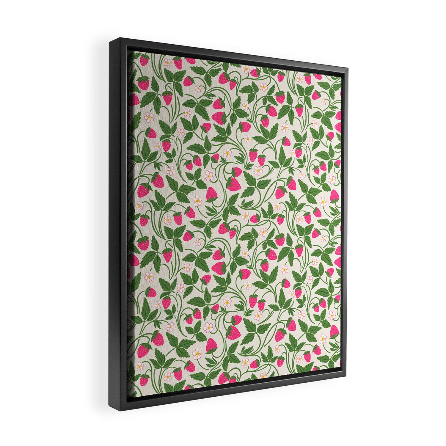 Strawberries - pink and green on alabaster Framed Canvas Print Gallery Image 2