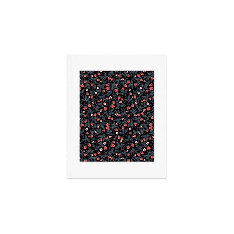 Strawberries - red and slate on black Art Print Gallery Image 1
