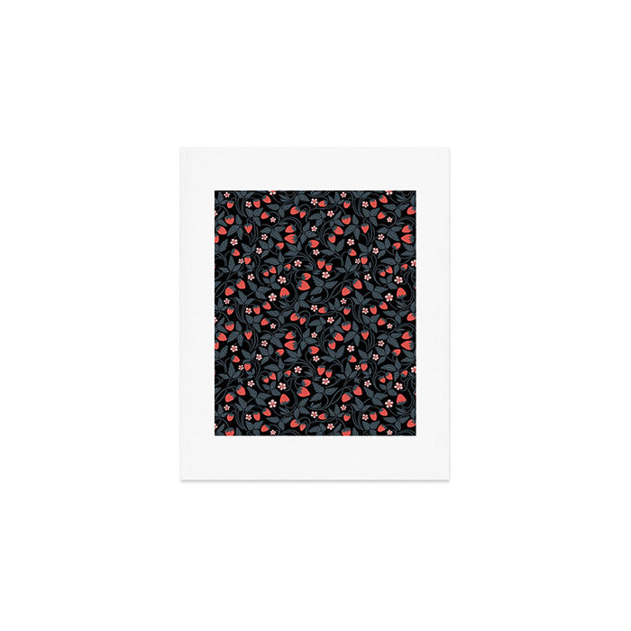 Strawberries - red and slate on black Art Print Gallery Image 1