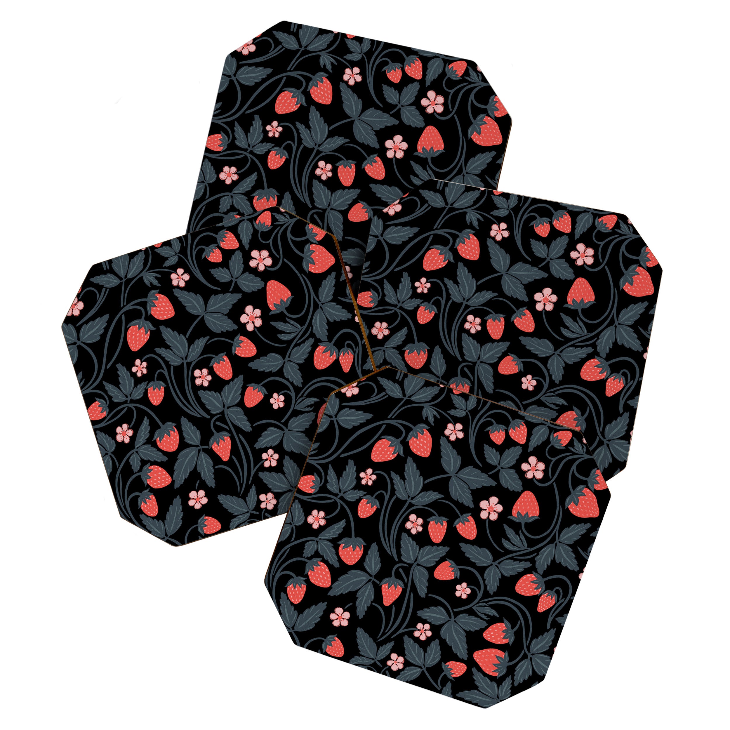 Strawberries - red and slate on black Coaster Gallery Image 1