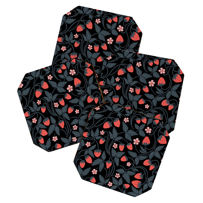 Strawberries - red and slate on black Coaster Gallery Image 1