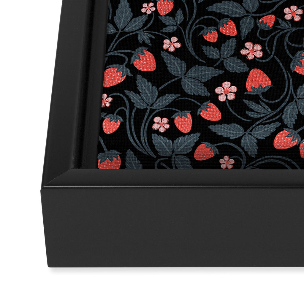 Strawberries - red and slate on black Framed Canvas Print Gallery Image 3