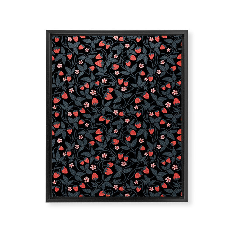 Strawberries - red and slate on black Framed Canvas Print Gallery Image 8
