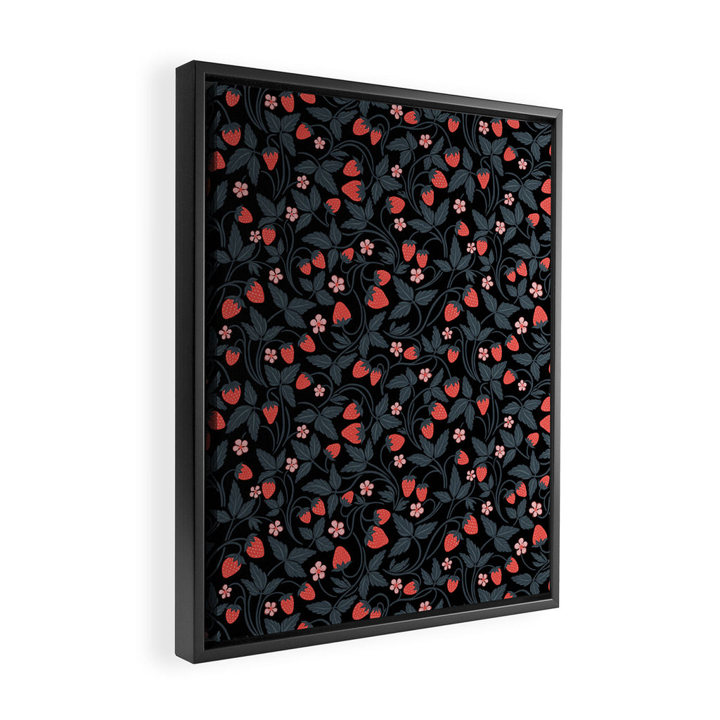 Strawberries - red and slate on black Framed Canvas Print Gallery Image 2