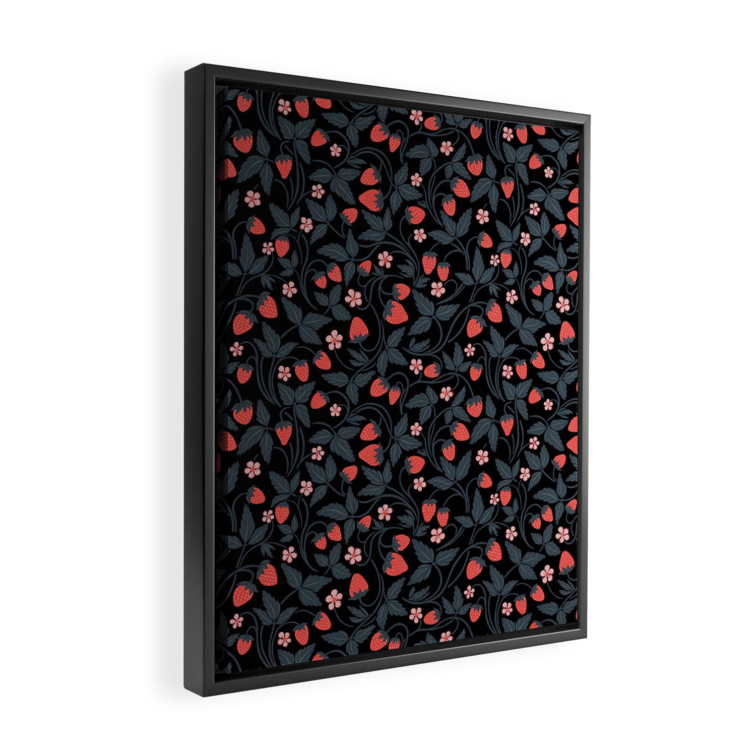 Strawberries - red and slate on black Framed Canvas Print Gallery Image 2