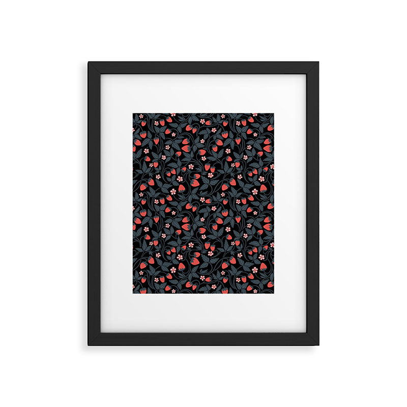 Strawberries - red and slate on black Framed Art Print Gallery Image 6