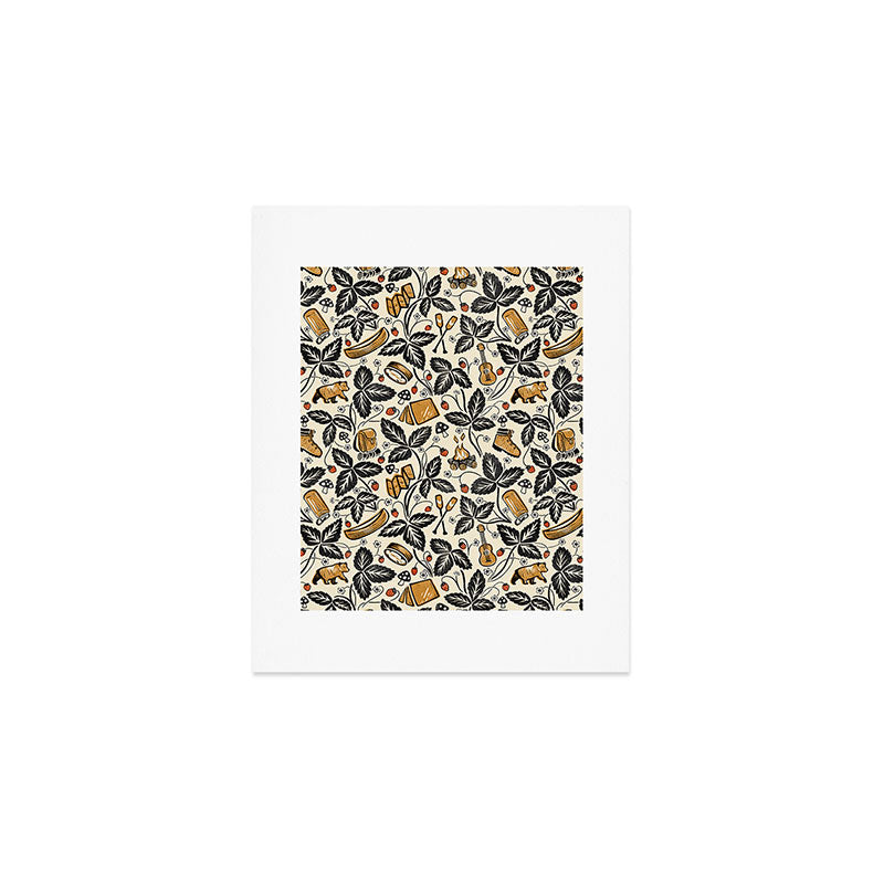 Summer Camping - Black, cream, and gold Art Print Gallery Image 1