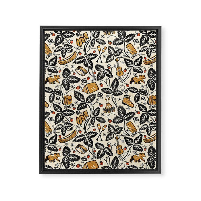 Summer Camping - Black, cream, and gold Framed Canvas Print Gallery Image 1