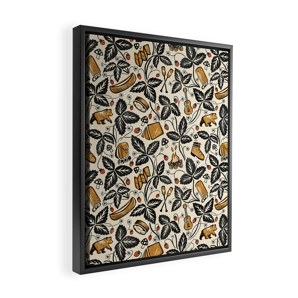 Summer Camping - Black, cream, and gold Framed Canvas Print Gallery Image 2