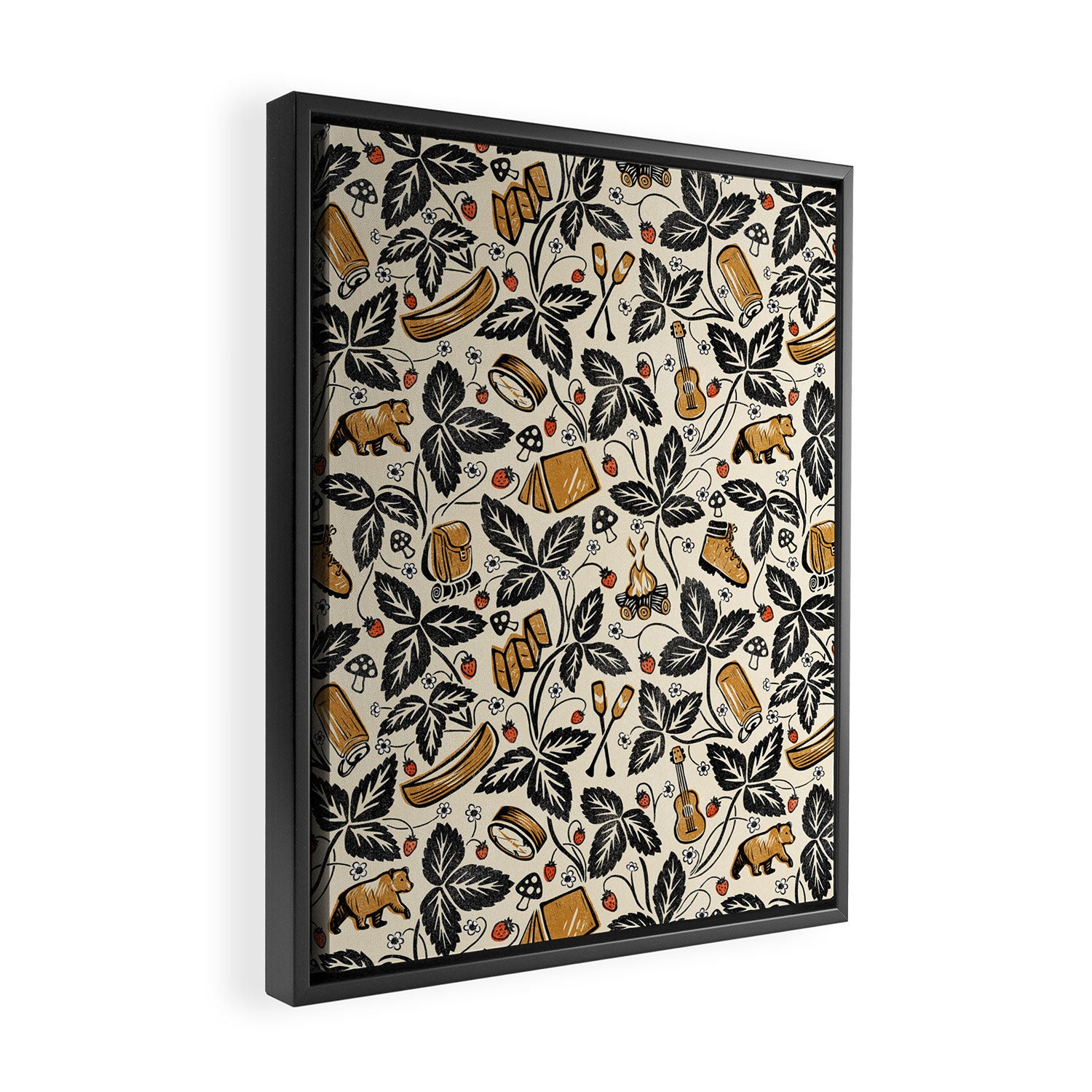 Summer Camping - Black, cream, and gold Framed Canvas Print Gallery Image 2
