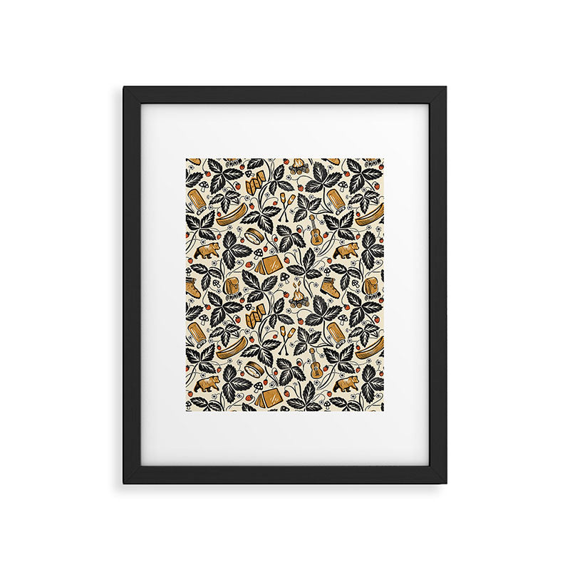 Summer Camping - Black, cream, and gold Framed Art Print Gallery Image 6