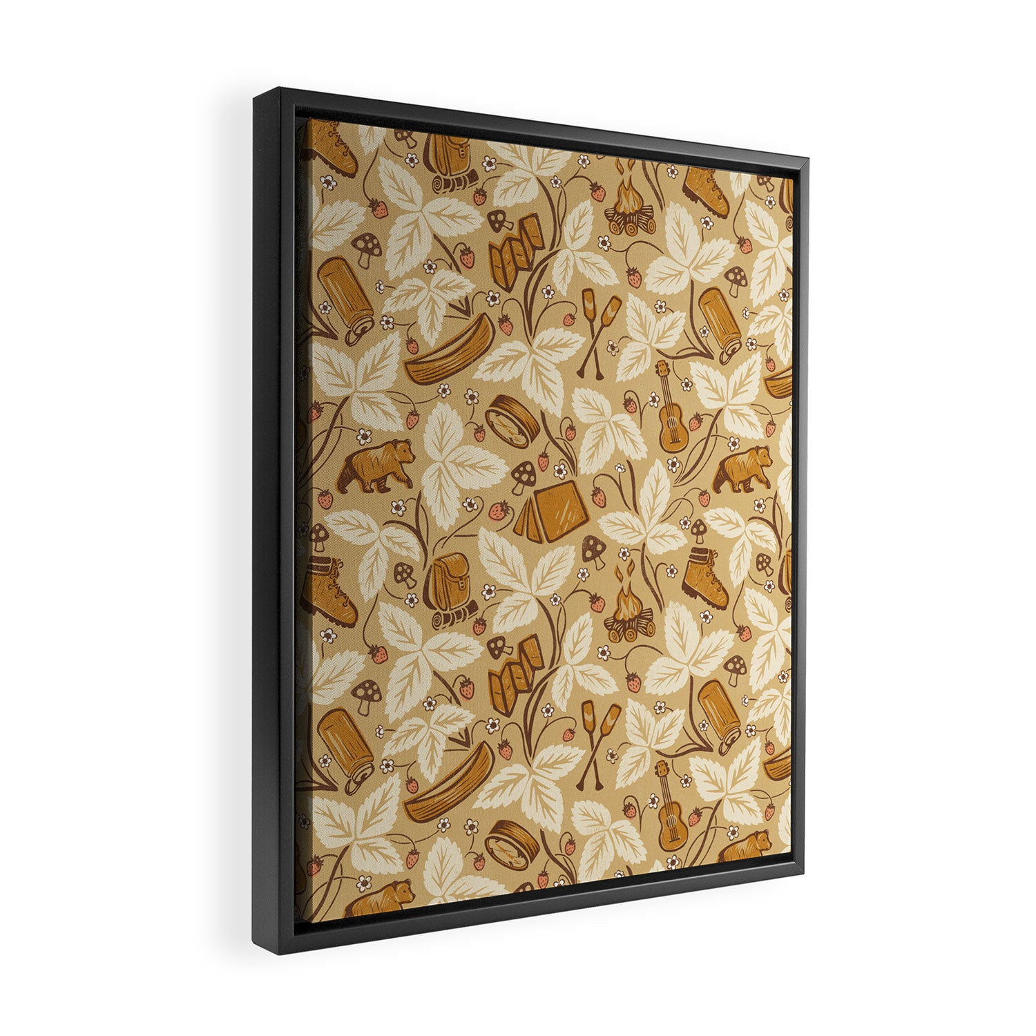 Summer Camping - Gold and cream Framed Canvas Print Gallery Image 2