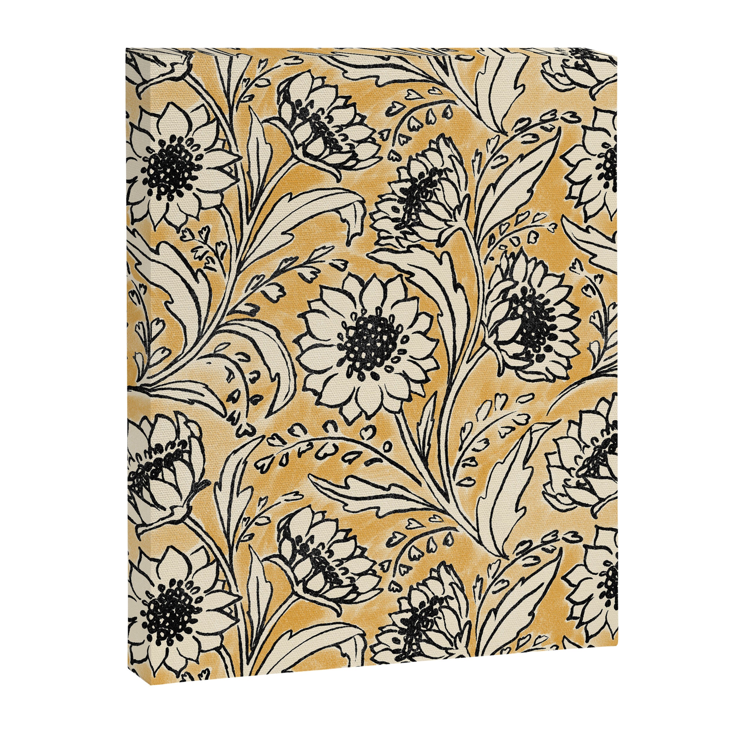 Sunflowers - black and ochre on cream Canvas Print Gallery Image 8