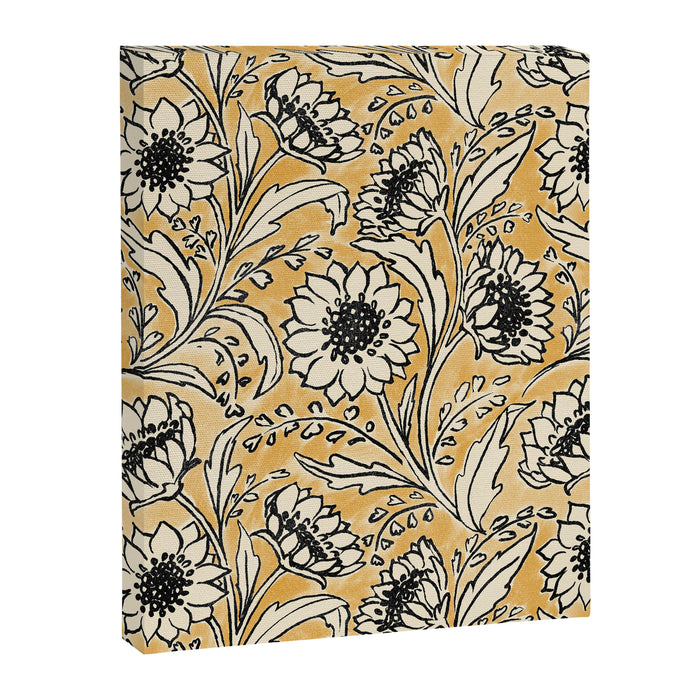 Sunflowers - black and ochre on cream Canvas Print Gallery Image 1