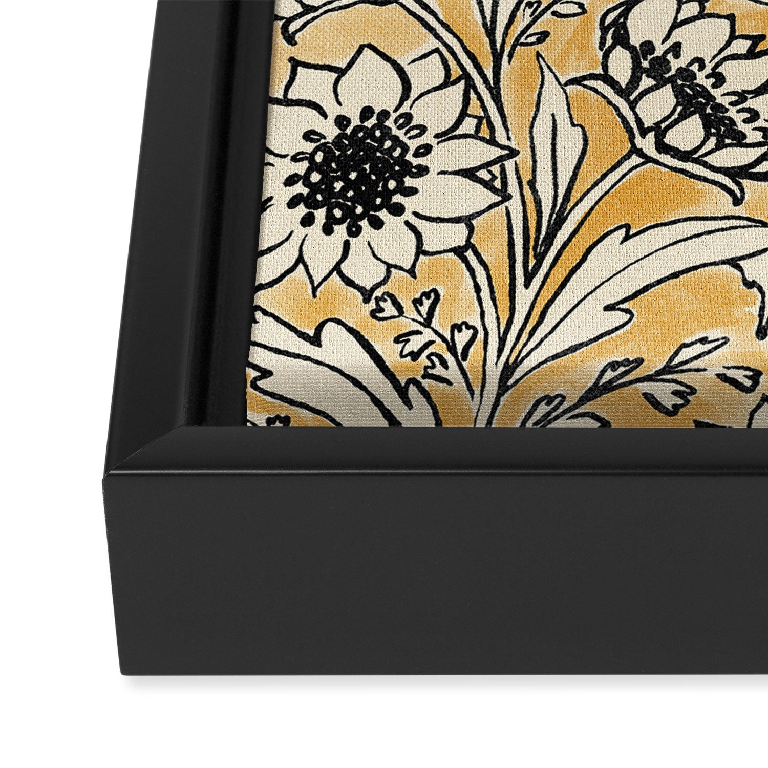 Sunflowers - black and ochre on cream Framed Canvas Print Gallery Image 3
