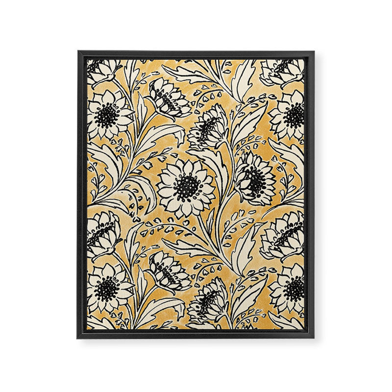 Sunflowers - black and ochre on cream Framed Canvas Print Gallery Image 8