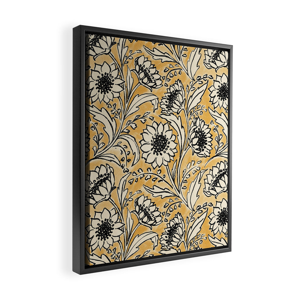 Sunflowers - black and ochre on cream Framed Canvas Print Gallery Image 2